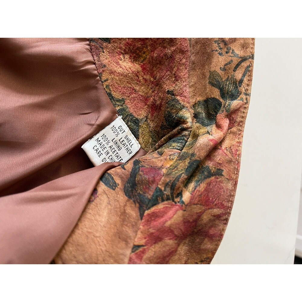 VS2 Women’s Genuine Suede Floral Jacket size L Snap Front Stand Collar Shacket - Picture 7 of 10
